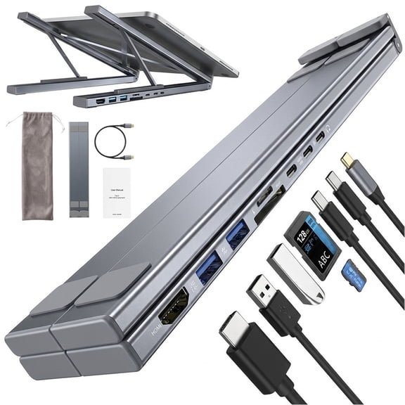 8-in-1 USB C Laptop Stand with Docking Station, USB-C Hub Laptop Dock Stand Core, Portable Universal Docking Station for Macbook Pro/Air Dell Hp, Desk Riser with HDMI Adapter Accessorizes