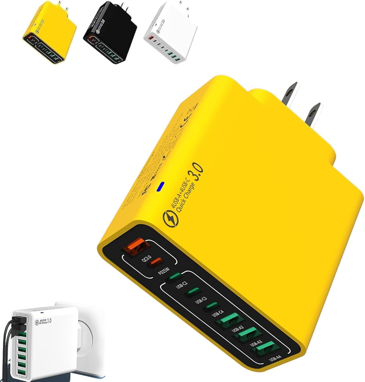 8-in-1 USB Fast Charging Station – 4 USB Ports & 4 Type C Ports Desktop Charger, Waterproof Travel Phone Charger Plug for Multiple Devices, Home Office Travel Power Hub