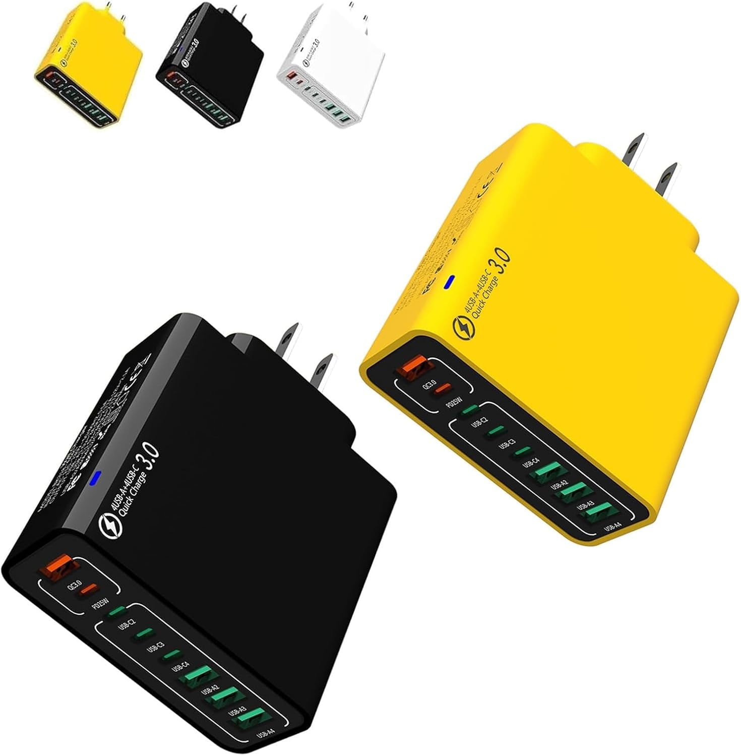 8-in-1 USB Fast Charging Station – 4 USB Ports & 4 Type C Ports Desktop Charger, Waterproof Travel Phone Charger Plug for Multiple Devices, Home Office Travel Power Hub