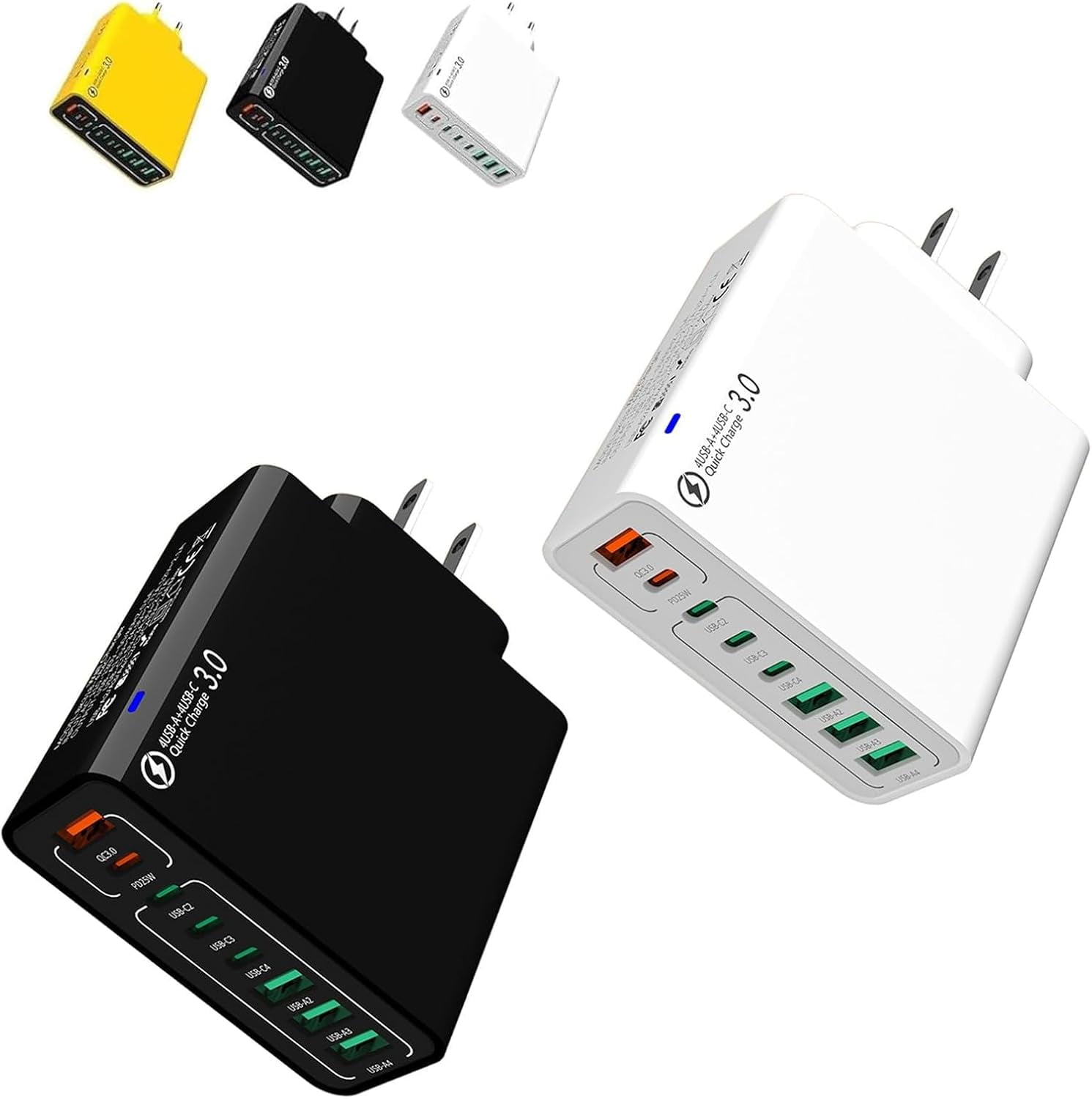 8-in-1 USB Fast Charging Station – 4 USB Ports & 4 Type C Ports Desktop Charger, Waterproof Travel Phone Charger Plug for Multiple Devices, Home Office Travel Power Hub