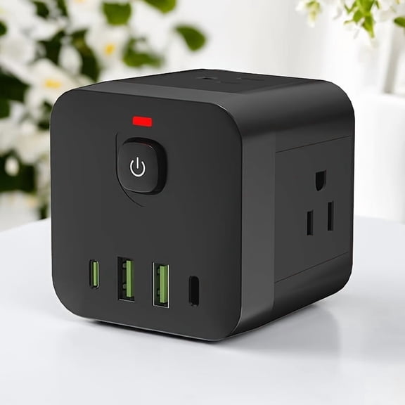 8-in-1 Wall Socket with USB - 4 AC Outlets, 2 USB-A & 2 USB-C Ports, Compact Travel Power Strip with Surge Protection & Individual Switches for Home/Office