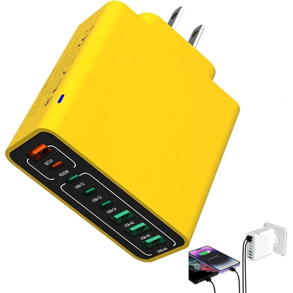 8 in 1 Waterproof Ports USB Fast Charger, Smart Safe Portable with Multiple Ports Devices with 4 Type C and 4 USB Port for Home Office Travel