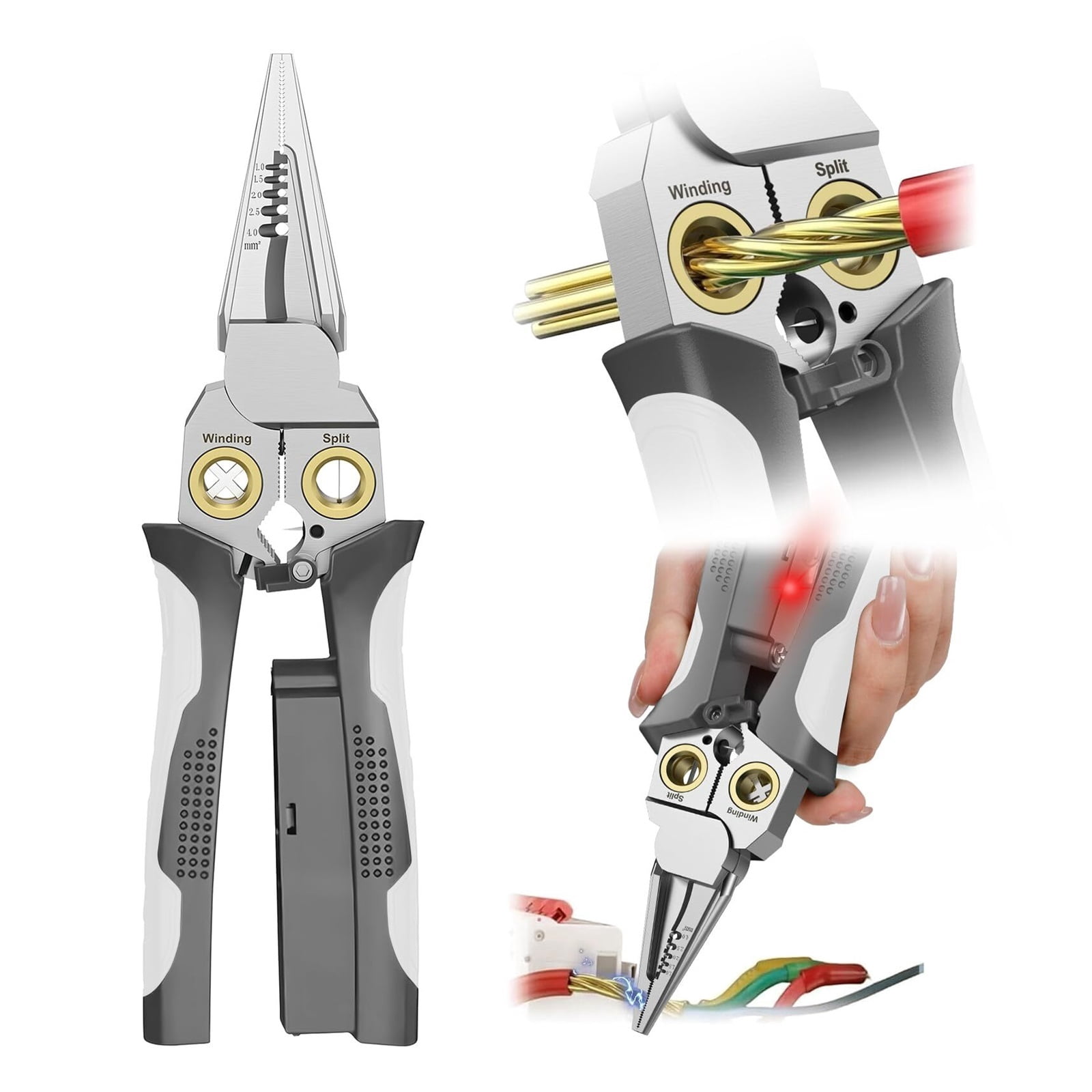 8-in-1 Wire Crimper Stripper with Voltage Detector & Dual Alarms - Heavy Duty 12-250V AC/DC Tester for Hot/Neutral Wires - Electrician, HVAC, Car Repair Tool