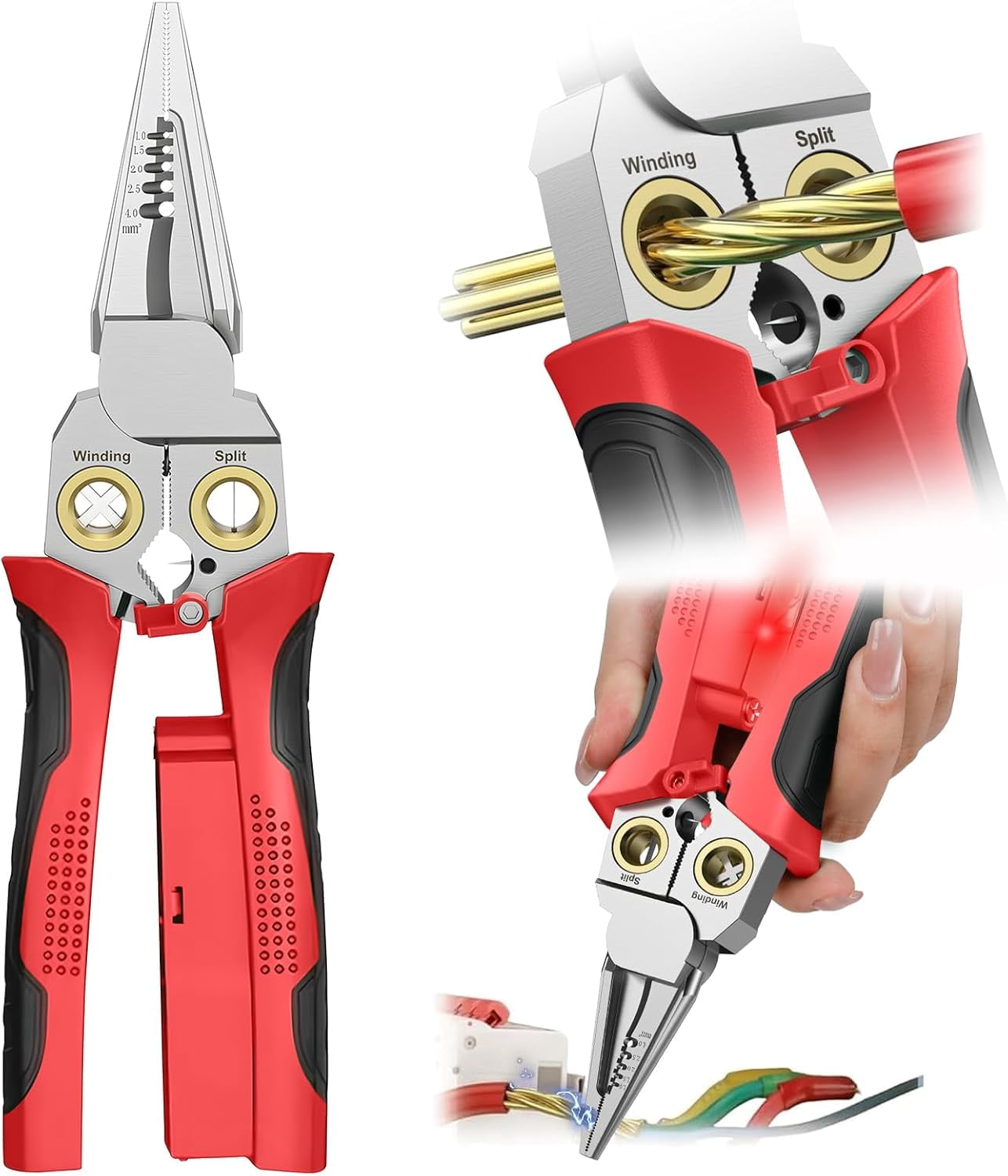 8-in-1 Wire Crimper Stripper with Voltage Detector & Dual Alarms – Heavy Duty 12‑250V AC/DC Tester for Hot/Neutral Wires, Electrician, HVAC, Car Repair Tool