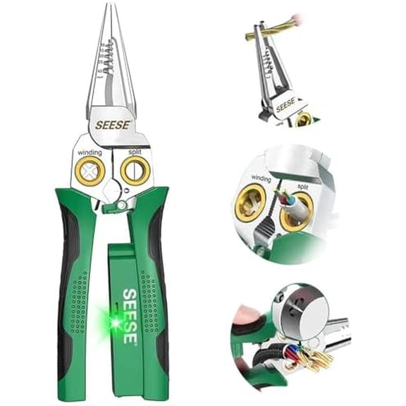 8-in-1 Wire Stripper for Electrician: Needle Nose Pliers with Voltage Tester & Dual Alarms - Electrical Pliers for Cutting Wires, Pulling Wires and Crimp Wires$$Tools & Hardware Other