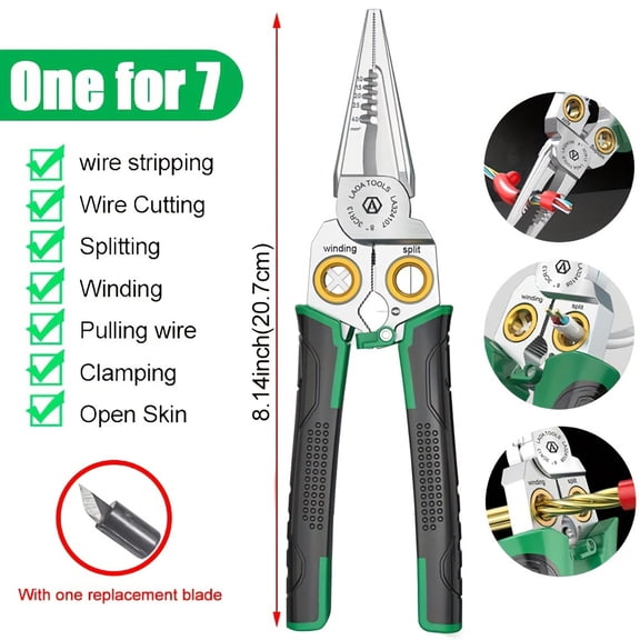 8-in-1 Wire Strippers Pliers with Voltage Test - Metal Cable Scissors for Cutting/Pulling/Scraping/Pressing | Non-Rechargeable Button Battery