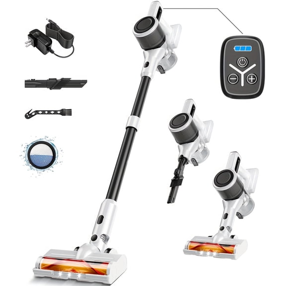 8-in-1 wireless vacuum with two suction modes and max 65Kpa powerful suction. Rechargeable design offers up to 45 minutes runtime. Lightweight and ideal for hardwood floors and pet hair removal.