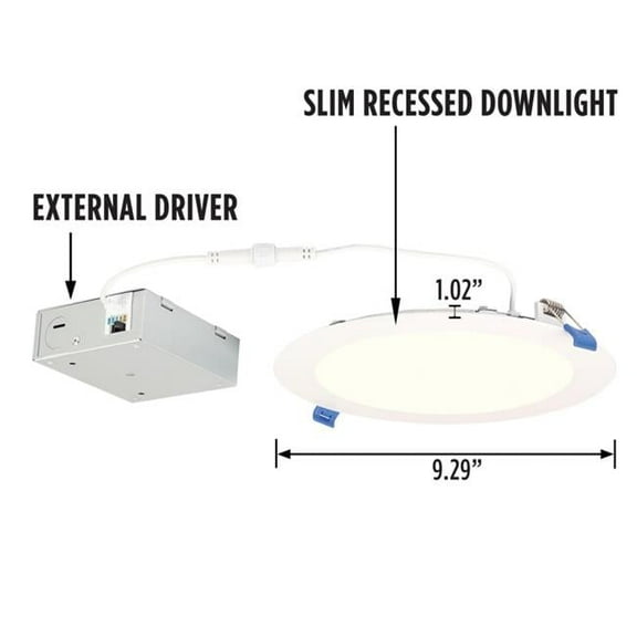 8 in. 18W Slim Recessed LED Downlight with Color Temperature Selection, Dimmable & Energy Star - White Trim