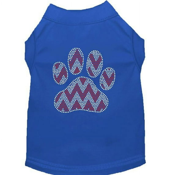 8 in. Candy Cane Chevron Paw Rhinestone Dog Shirt, Blue - Extra Small