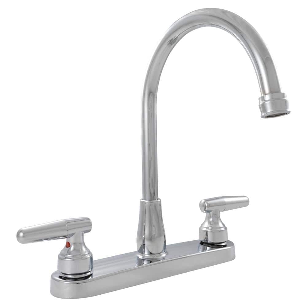 Polished Chrome 2-Handle High-Arc Kitchen Faucet with Pull-Out Spray