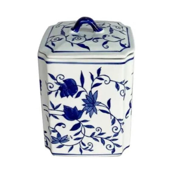 8 in. Ceramic Box Jar with Lid, Blue
