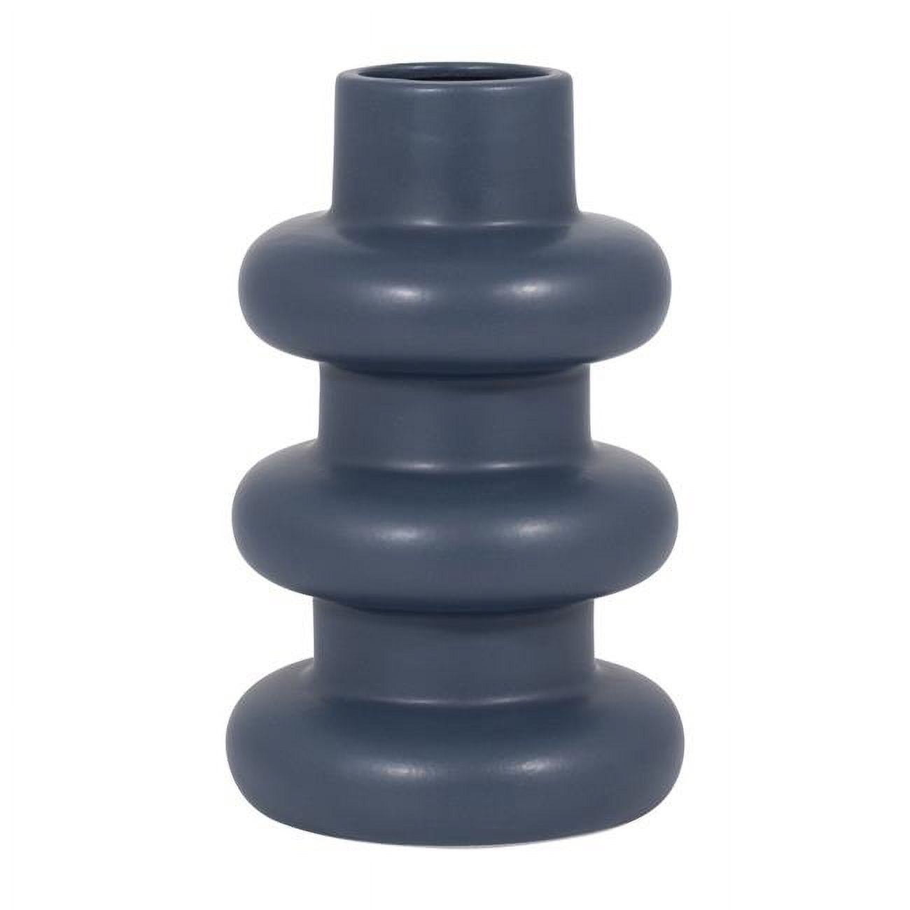 8'' Navy Blue Ribbed Ceramic Table Vase