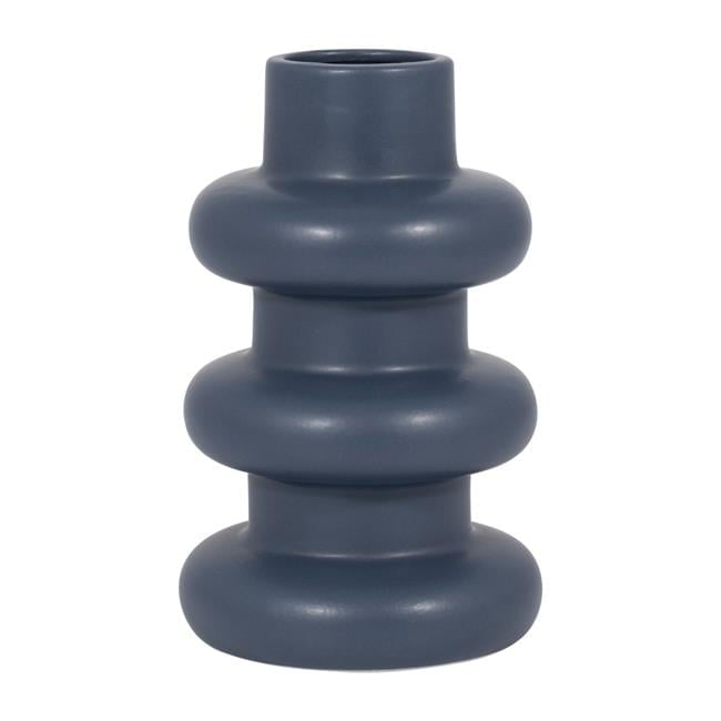 8'' Navy Blue Ribbed Ceramic Table Vase