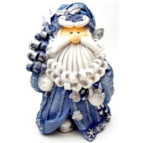 8 in. Curly Beard Resin Blue Glitter Santa with Christmas Tree