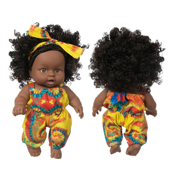 8-in Curly Hair Black Vinyl Doll Toy, Cute Doll, Soft Vinyl Baby Toy , Realistic Doll Figurine, 7.86*5.9in/20*15Cm, E
