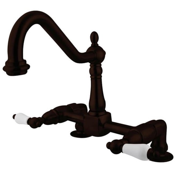 8 in. Deck Mount Bridge Kitchen Faucet with Procelain Lever Handle, Oil Rubbed Bronze