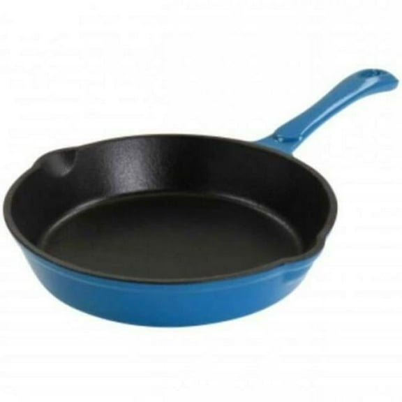 8 in. Enameled Round PreSeasoned Cast Iron Frying Pan, Turquoise