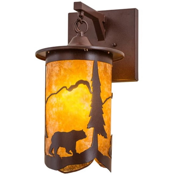 8 in. Fulton Lone Bear Hanging Wall Sconce, Rust & Amber Mica