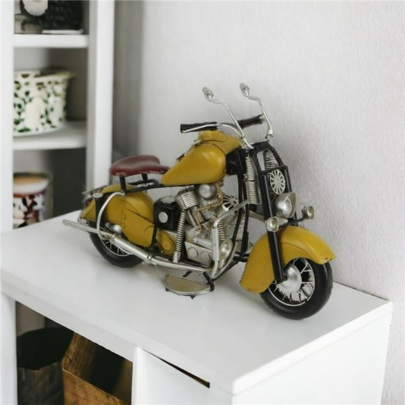 8 in. Metal Hand Painted Model Motorcycle Sculpture, Yellow & Black