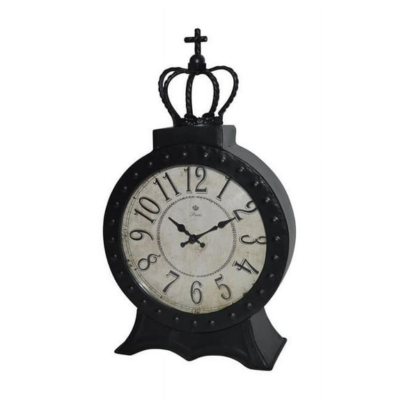 8 in. Metal Table Clock, Black