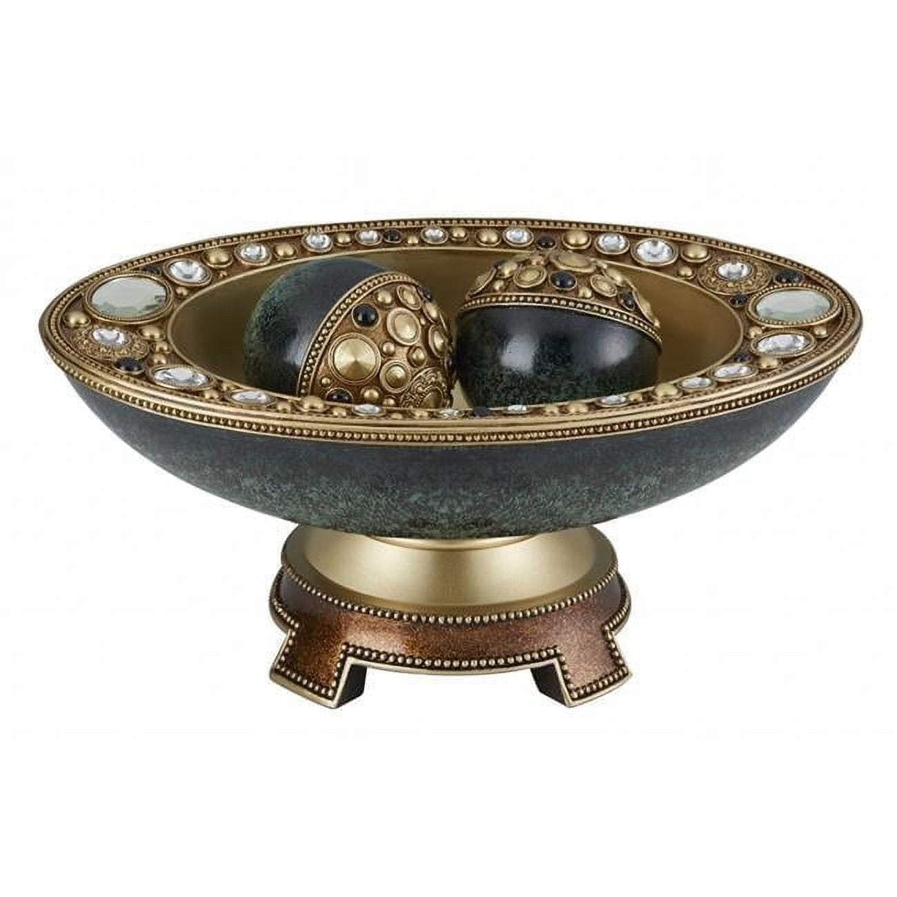Handcrafted Green and Gold Resin Decorative Bowl with Stand
