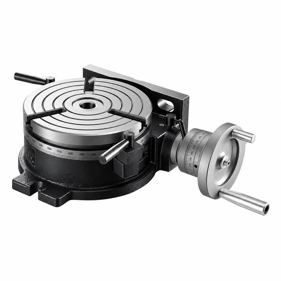 8 in Precision Rotary Table, Horizontal Vertical Milling Table, Cast Iron, T-Slot, Worm Gear