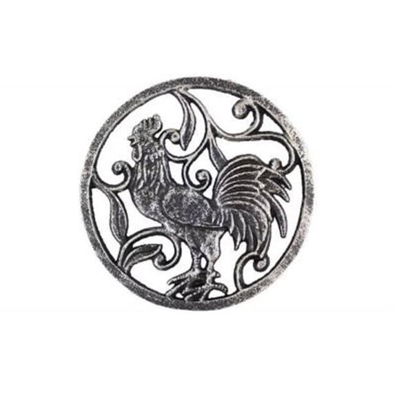 8 in. Rustic Silver Cast Iron Rooster Trivet
