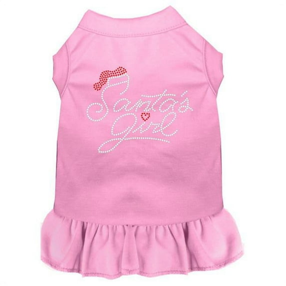 8 in. Santas Girl Rhinestone Dog Dress, Light Pink - Extra Small