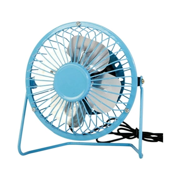 8 in Small USB Desk Fan, Metal Mini Quiet Personal Cooling Fan for Home Office Car Travel (Blue)