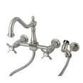 thumbnail image 1 of 8 in. Wall Mount Centerset Kitchen Faucet with Brass Sprayer - Satin Nickel, 1 of 1
