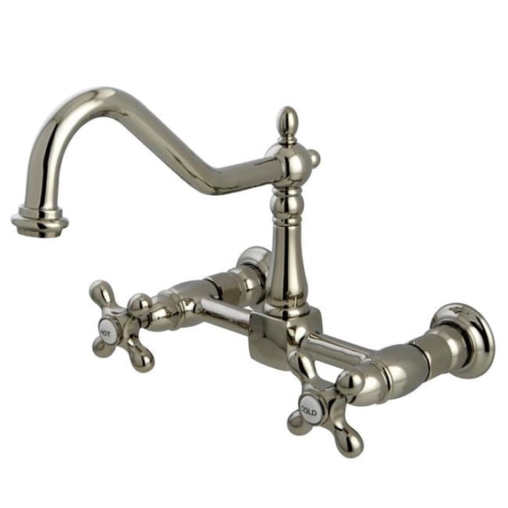 8 in. Wall Mount Centerset Kitchen Faucet with Metal Cross Handles, Polished Nickel