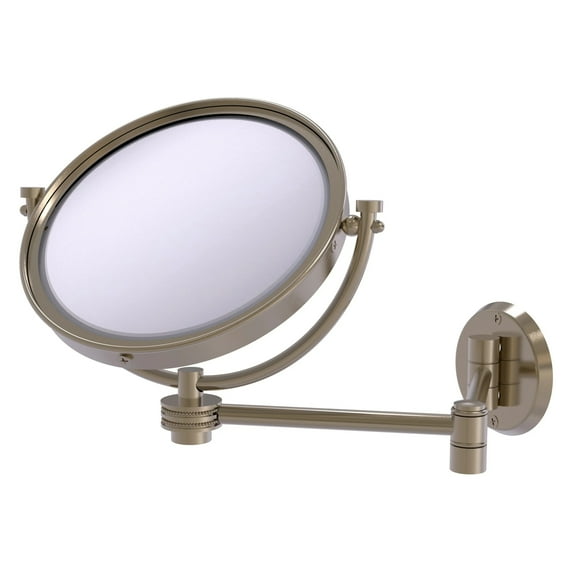 8-in Wall Mounted Extending Make-Up Mirror 5X Magnification with Dotted Accent in Antique Pewter