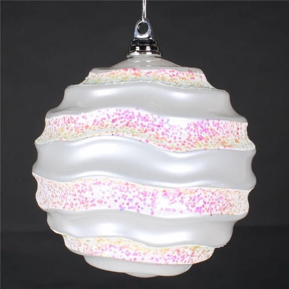 8 in. White Candy Glitter Wave Ornament Ball