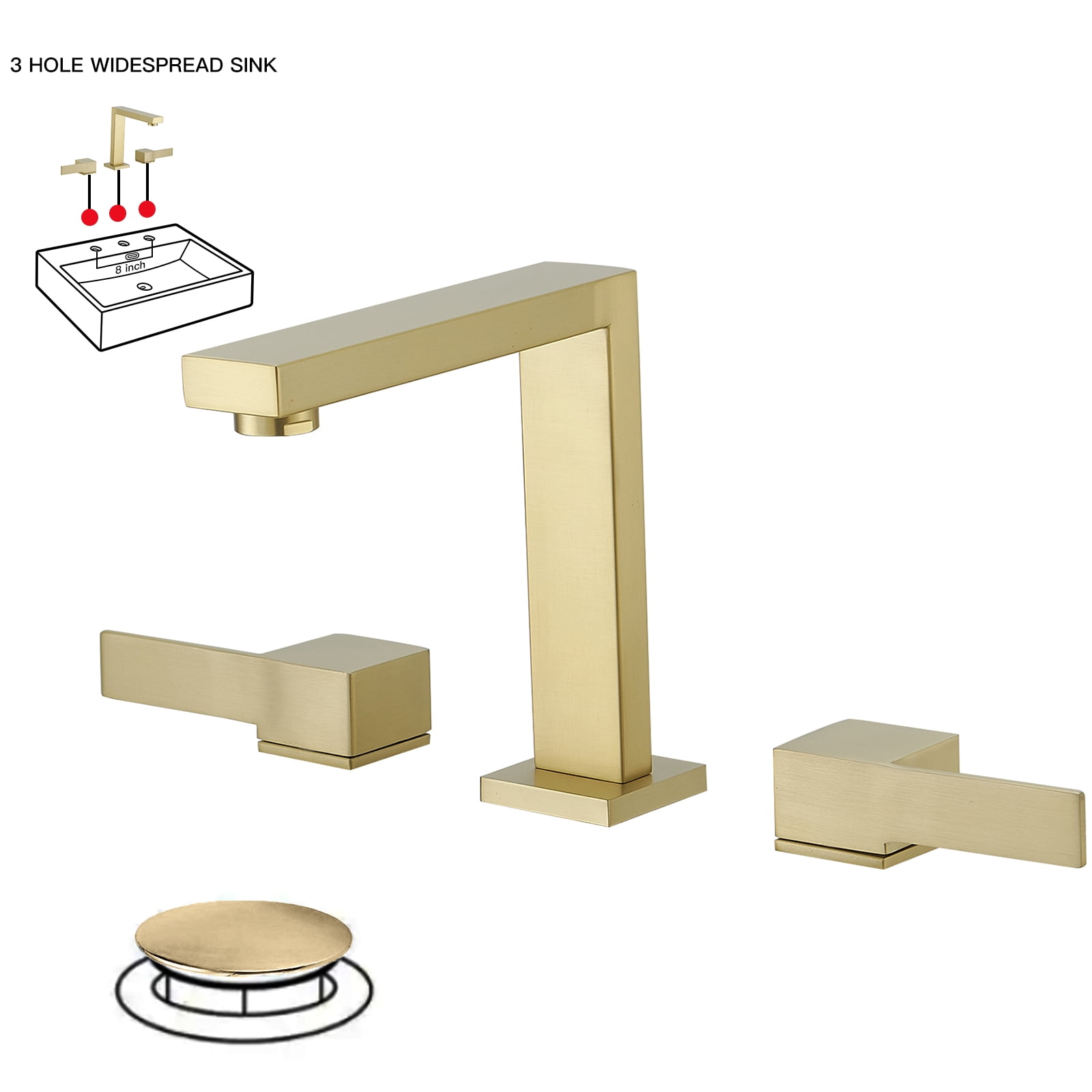 Brushed Gold Widespread Double Handle Mid-Arc Bathroom Faucet
