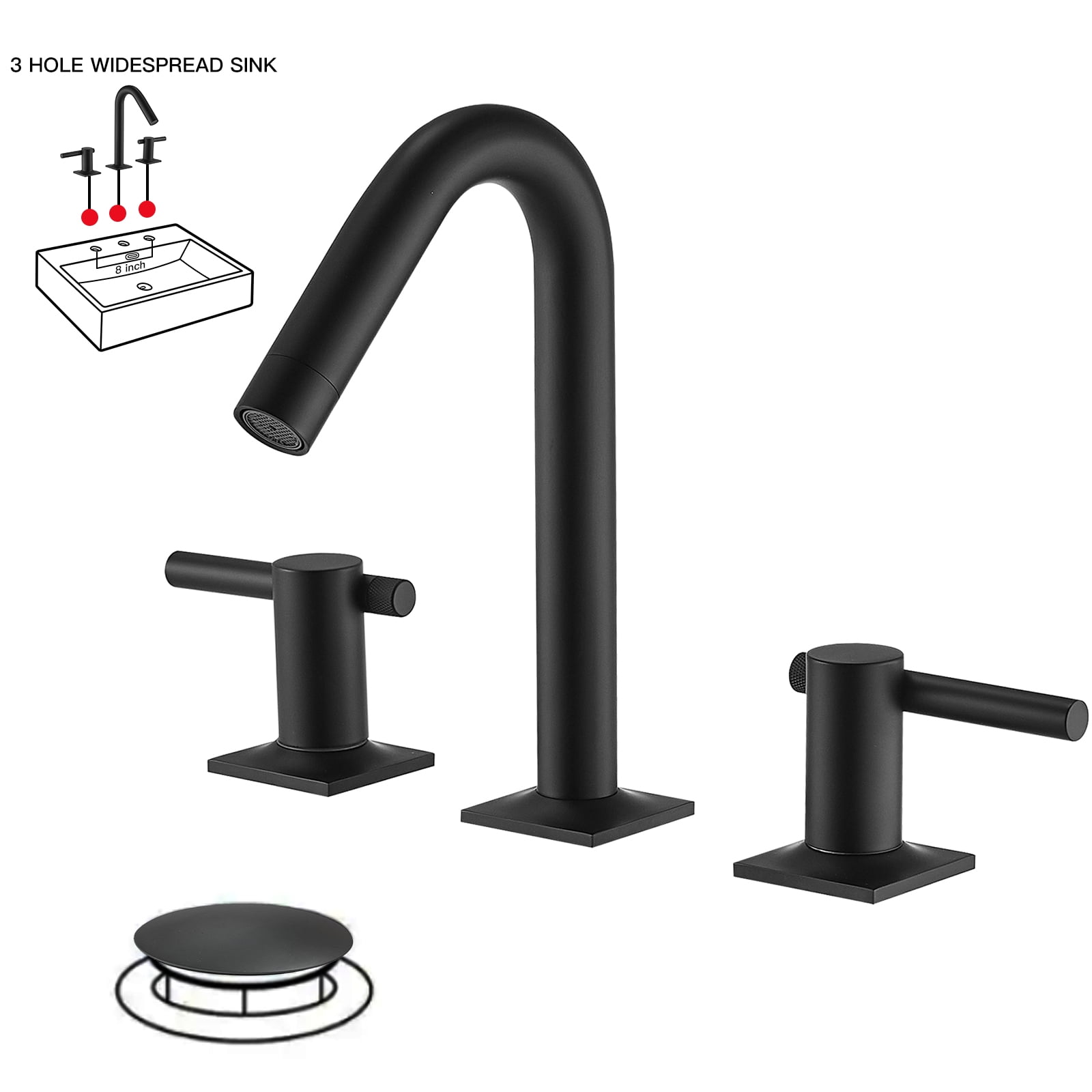 Matte Black 8-Inch Widespread Double Handle Bathroom Faucet