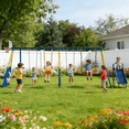 thumbnail image 1 of 8 in1 Swing Sets for Backyard with Kids Slide Outdoor Heavy-Duty Metal Playset for Kids 550lbs Swing Set with Slide, Saucer Seat, 2 Belt Seat, Soccer Goals, Glider,Baby Swing Set and Baketball Hoop, 1 of 16