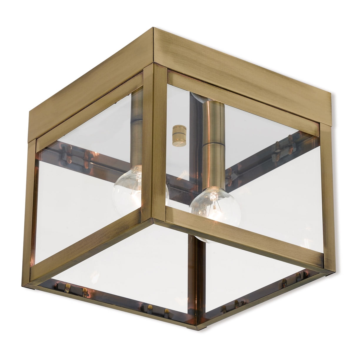 8 inch 2 Light Antique Brass Outdoor Ceiling Light fixture with Clear Glass Shade