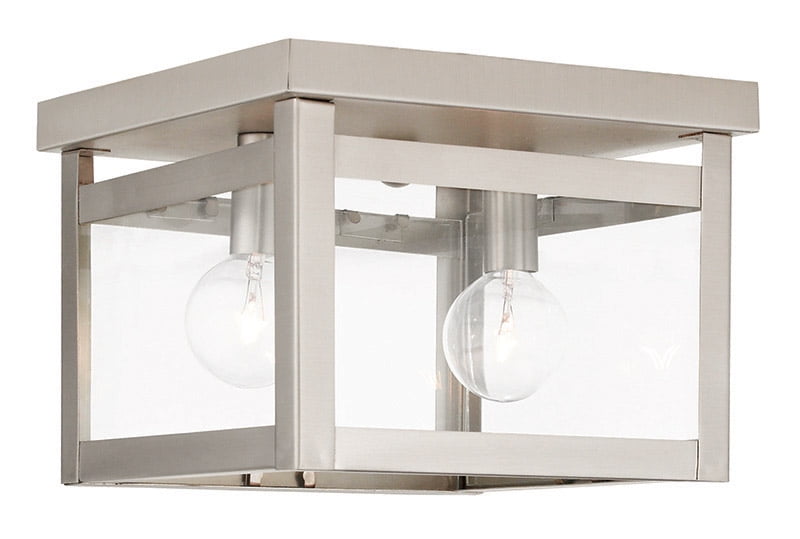 8 inch 2 Light Brushed Nickel Ceiling Light fixture with Clear Glass Shade