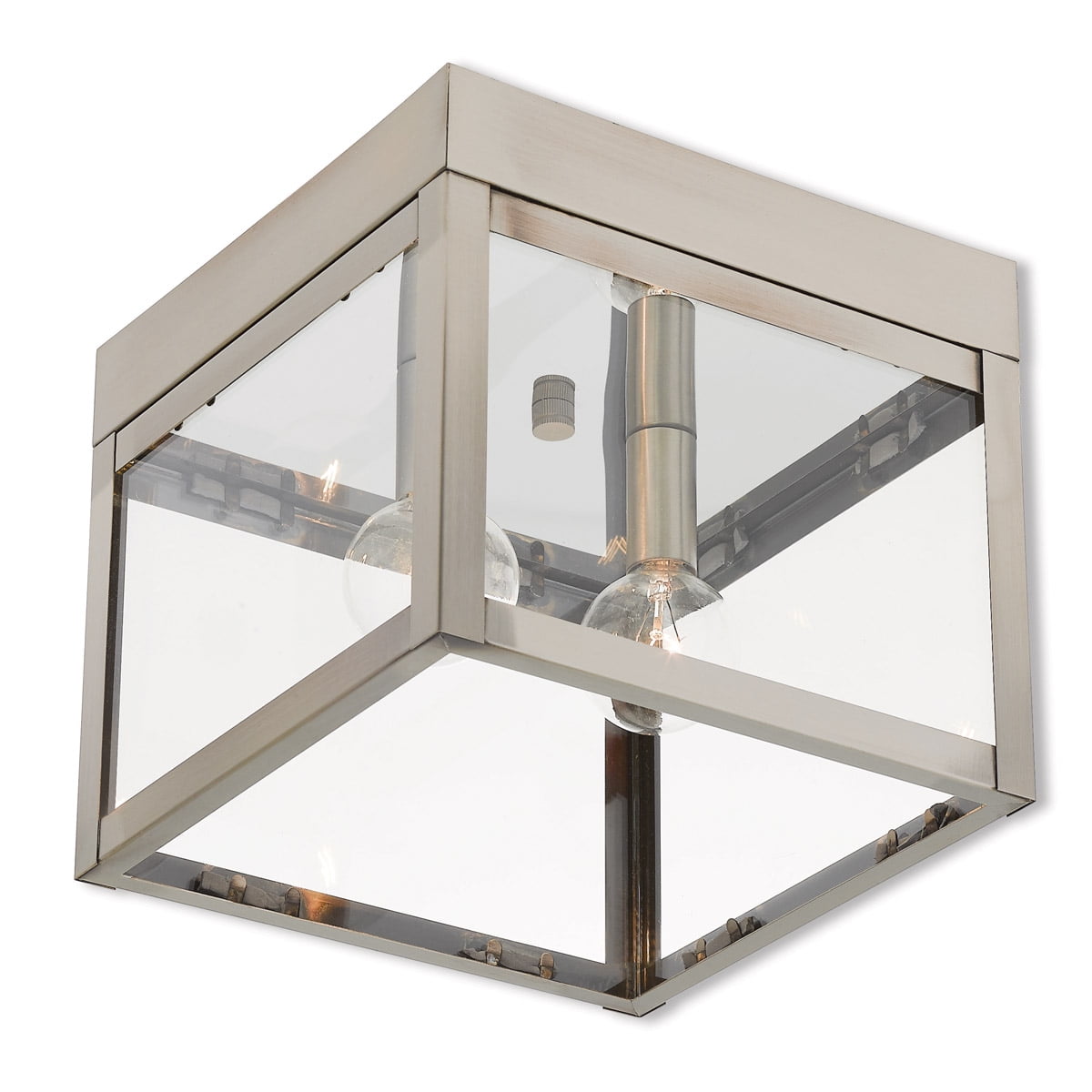 8 inch 2 Light Brushed Nickel Outdoor Ceiling Light fixture with Clear Glass Shade