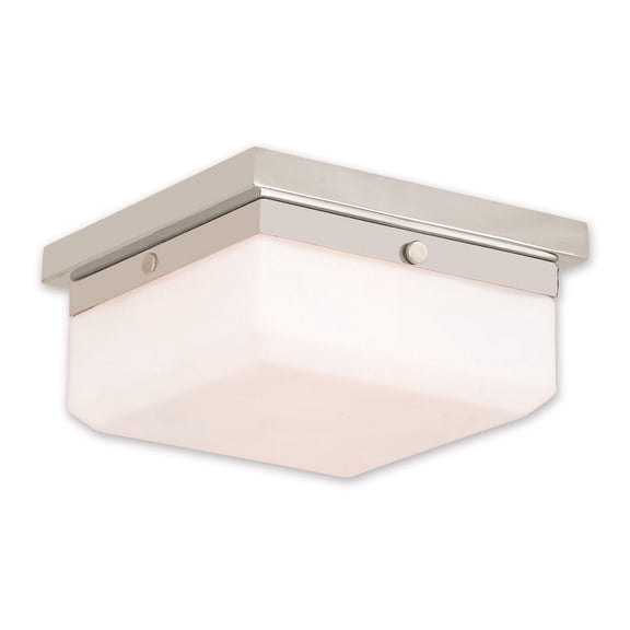 8 inch 2 Light Polished Nickel Wall Sconce/Ceiling Light fixture with White Glass Shade