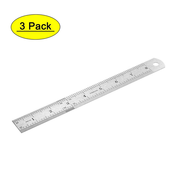 8-inch (20cm) Stainless Steel Straight Ruler Inches and Metric Scale 3 Pack