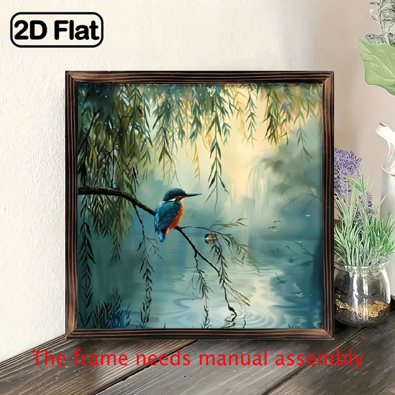 8-inch 2D flat "Bird on Willow Branch" themed wooden frame painting, suitable for wall decoration signs and plaques in homes, offices, restaurants and other places. It can be a very perfect gift.