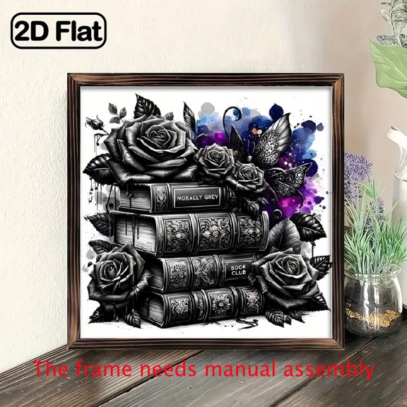 8-inch 2D flat "Black Magic Book" theme wooden frame painting, suitable for wall decoration signs and plaques in homes, offices, restaurants and other places. It can be a very perfect gift.