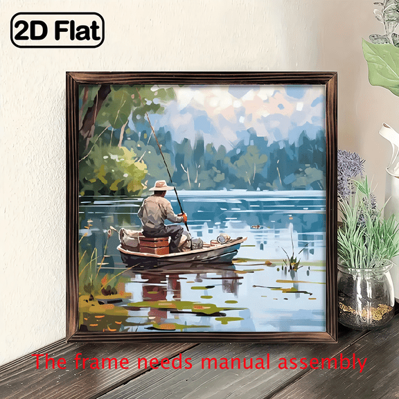 8-inch 2D flat "Boat Angler" themed wooden frame painting. Suitable for wall decoration signs and plaques in homes, offices, restaurants, etc. It can be a very perfect gift.