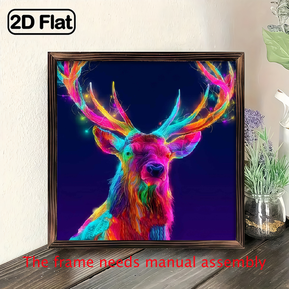 8-inch 2D flat "Colorful Deer Head" theme wooden frame painting. Suitable for wall decoration signs and plaques in homes, offices, restaurants and other places. It can be a very perfect gift.