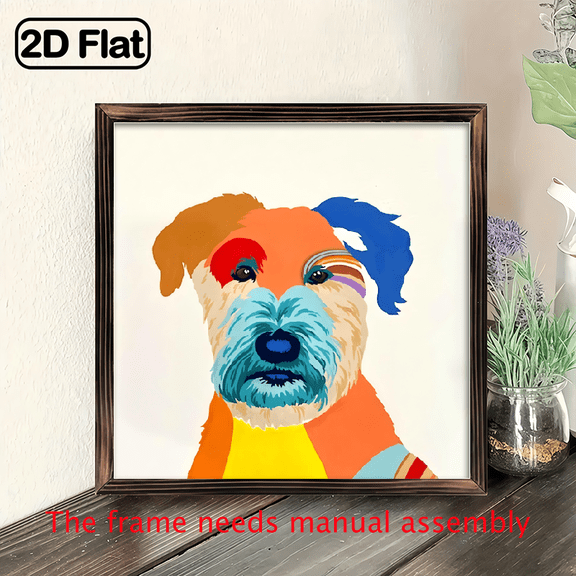 8-inch 2D flat "Colorful Dog" theme wooden frame painting, suitable for wall decoration signs and plaques in homes, offices, restaurants and other places. It can be a very perfect gift.