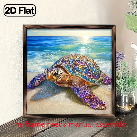 8-inch 2D flat "Colorful Turtle" theme wooden frame painting. Suitable for wall decoration signs and plaques in homes, offices, restaurants and other places. It can be a very perfect gift.