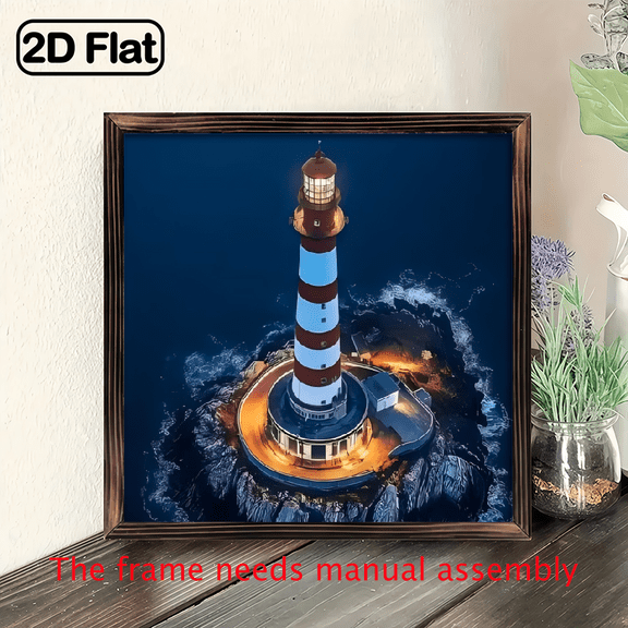 8-inch 2D flat "Elevated Lighthouse" wooden frame painting. Installation is simple. It is suitable for wall decoration signs and plaques in homes, etc. It is an ideal gift for festivals.