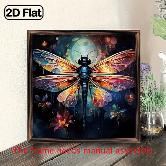 8-inch 2D flat "Fantasy Dragonfly" theme wooden frame painting, suitable for wall decoration signs and plaques in homes, offices, restaurants and other places. It can be a very perfect gift.