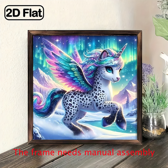 An 8-inch 2D flat "Fantasy Unicorn" theme wooden frame painting, suitable for wall decoration signs and plaques in homes, offices, restaurants and other places, is an extremely perfect gift.